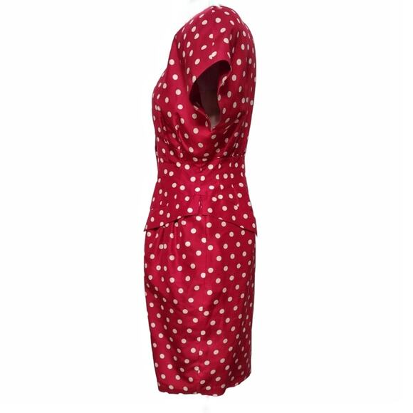 ANN TAYLOR Vintage Polka Dot Dress Size 6 Red Silk Fitted Tailored Retro 80s 90s - Picture 4 of 15